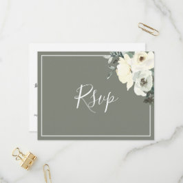 Postal De Invitación Elegant Olive Green RSVP Postcard with Meal Choice