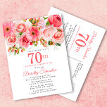 Postal De Invitación Elegant Pink Floral 70th Birthday<br><div class="desc">Roses, peonies and daises create pretty summer pink floral design. Buds and foliage add a rustic vibe. 70th is written in a large bold text. It can be changed for any year you wish. The birthday celebrant's name is written in an elegant script font. The postcard back provides room for...</div>