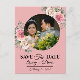 Postal De Invitación Elegant Pink Floral Fully Editable Save the Date