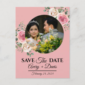 Postal De Invitación Elegant Pink Floral Fully Editable Save the Date