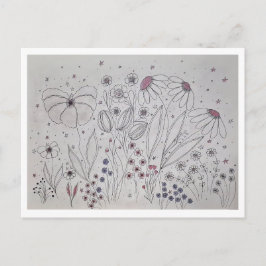 Postal De Invitación Elegant Wildflower Meadow Line Art