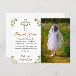Postal De Invitación Elegante 1ª Cruz Floral De Santa Comunión Gracias