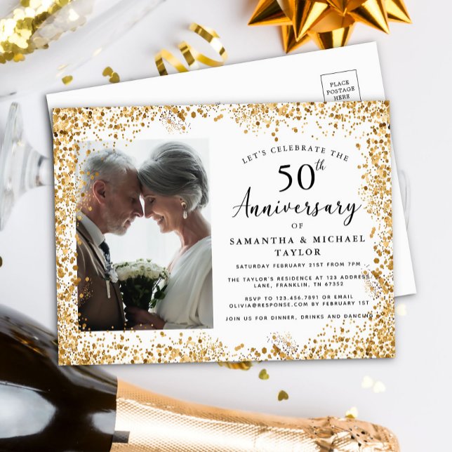 Postal De Invitación Elegante 50° Aniversario del Boda del Oro (Subido por el creador)