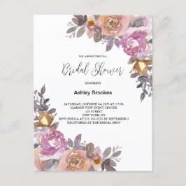 Postal De Invitación Elegante acuarela color oro rosa Floral Bridal Duc