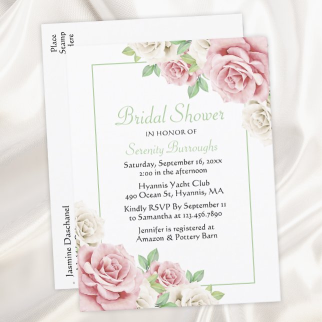 Postal De Invitación Elegante acuarela Floral Roses rosados Ducha de no (Subido por el creador)