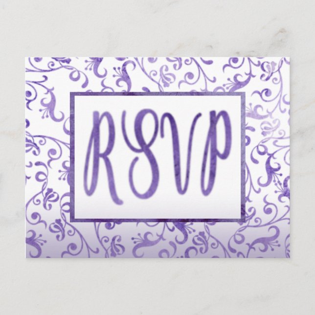 Postal De Invitación Elegante acuarela Morado Flourishes Boda RSVP (Anverso)