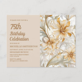 Postal De Invitación Elegante acuarela Neutral Floral 75º cumpleaños