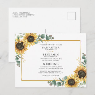 Postal De Invitación Elegante acuarela Sunflower Eucalyptus Boda