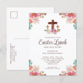 Postal De Invitación Elegante almuerzo de Pascua de la Cruz Floral