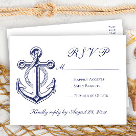 Postal De Invitación Elegante Anclaje Azul de la Armada Náutica RSVP