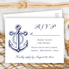 Postal De Invitación Elegante Anclaje Azul de la Armada Náutica RSVP