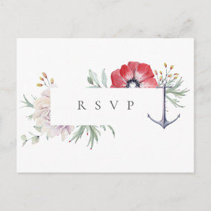 Postal De Invitación Elegante Anclaje Floral Wedding RSVP Canción