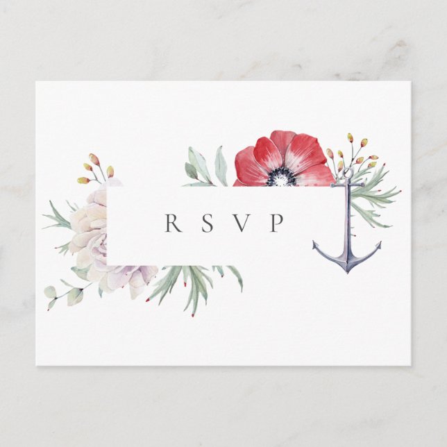 Postal De Invitación Elegante Anclaje Floral Wedding RSVP Canción (Anverso)