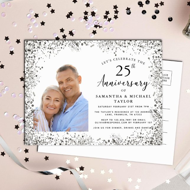Postal De Invitación Elegante aniversario plateado 25 Boda (Subido por el creador)