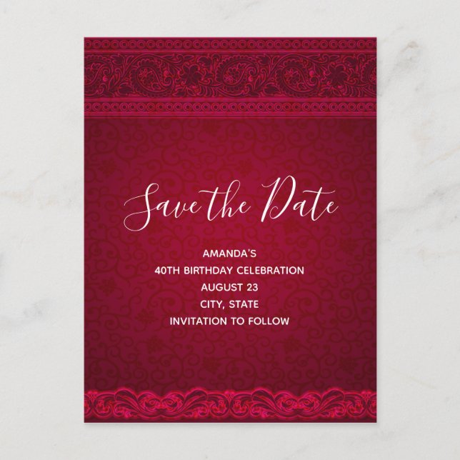 Postal De Invitación Elegante Antecedentes Rojos Elegante Cumpleaños (Anverso)