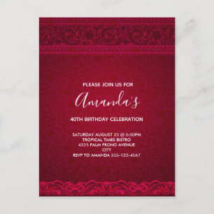 Postal De Invitación Elegante Antecedentes Rojos Elegante Cumpleaños