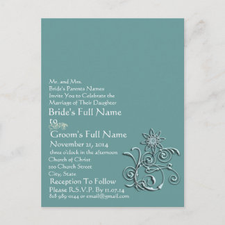 Postal De Invitación Elegante Aqua Blue Flower Wedding