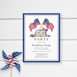 Postal De Invitación Elegante Bandera Patriótica De EEUU 4 De Julio