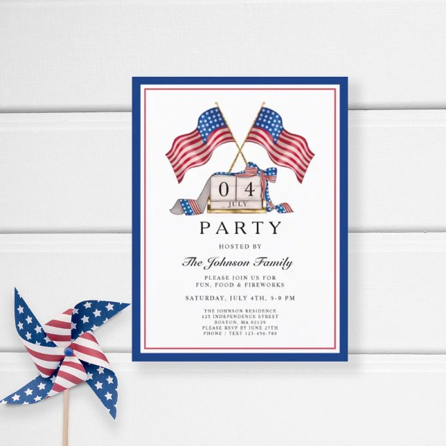 Postal De Invitación Elegante Bandera Patriótica De EEUU 4 De Julio (Patriotic Elegant 4th Of July Party Invitation Postcard)