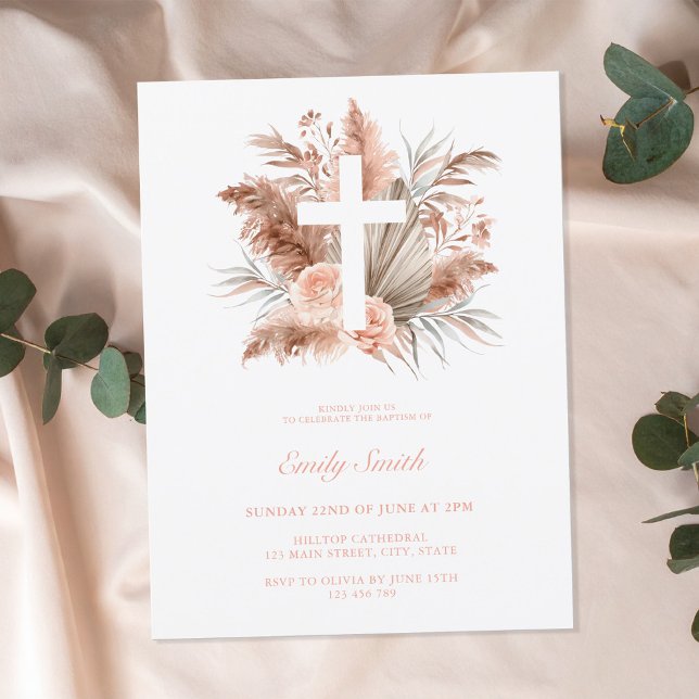 Postal De Invitación Elegante bautismo floral Chica Boho (Subido por el creador)