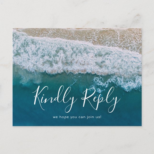 Postal De Invitación Elegante Beach Blue Ocean Wedding RSVP (Anverso)