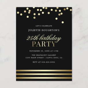 Postal De Invitación Elegante Black Trendy Confetti Glossy Cumpleaños