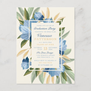 Postal De Invitación Elegante Blue Spring Daisies Graduación Botánica