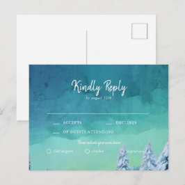Postal De Invitación Elegante Blue Watercolor Winter Wedter RSVP