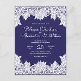 Postal De Invitación Elegante Boda blanco azul
