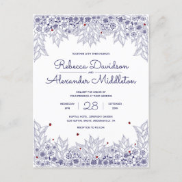 Postal De Invitación Elegante Boda blanco azul