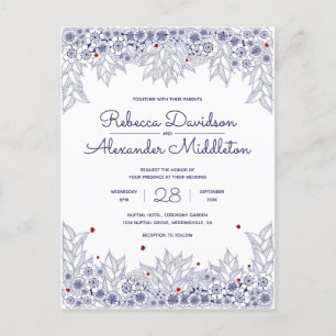 Postal De Invitación Elegante Boda blanco azul
