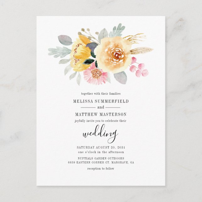 Postal De Invitación Elegante Boda botánico de acuarela floral (Anverso)