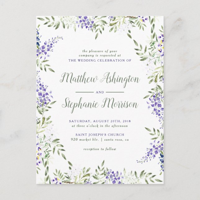 Postal De Invitación Elegante Boda de armazón de Wisteria Floral (Anverso)