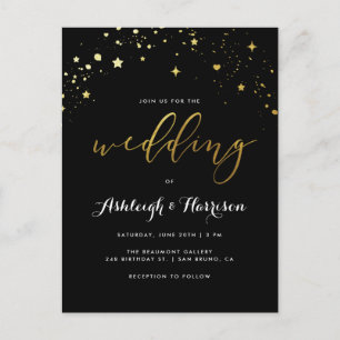 Postal De Invitación Elegante Boda de Confetti Black & Gold Star