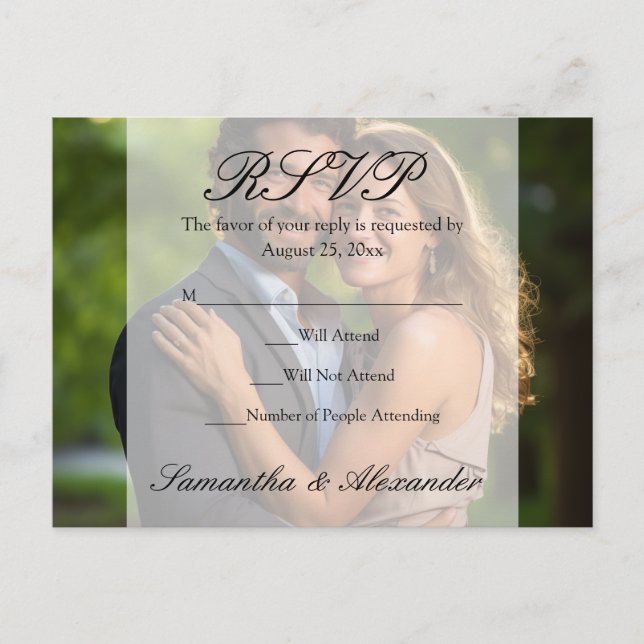 Postal De Invitación Elegante Boda de fotografía de Sheer Overlay (Anverso)