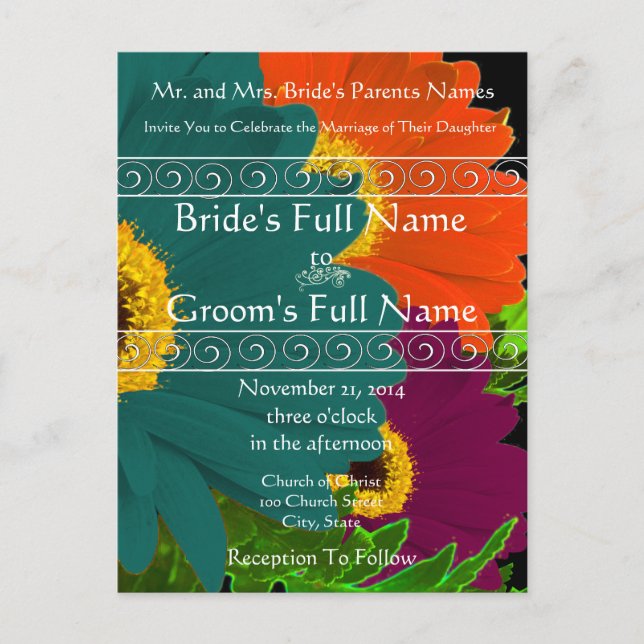 Postal De Invitación Elegante Boda de Gerbera Daisy  (Anverso)