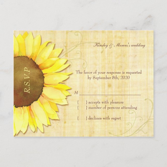 Postal De Invitación Elegante Boda de Girasol del Papiro RSVP (Anverso)