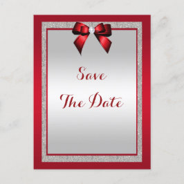 Postal De Invitación Elegante Boda de Glitter Rojo Rubí y Plata