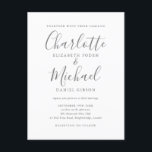 Postal De Invitación Elegante Boda de guiones de firma<br><div class="desc">Con nombres de estilo característico,  esta elegante postal de invitación a bodas en blanco y gris se puede personalizar con su información en letras grises de moda. Diseñado por Thisisnotme©</div>