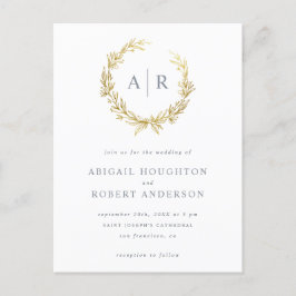 Postal De Invitación Elegante Boda de Iniciales Wreath dibujadas a mano