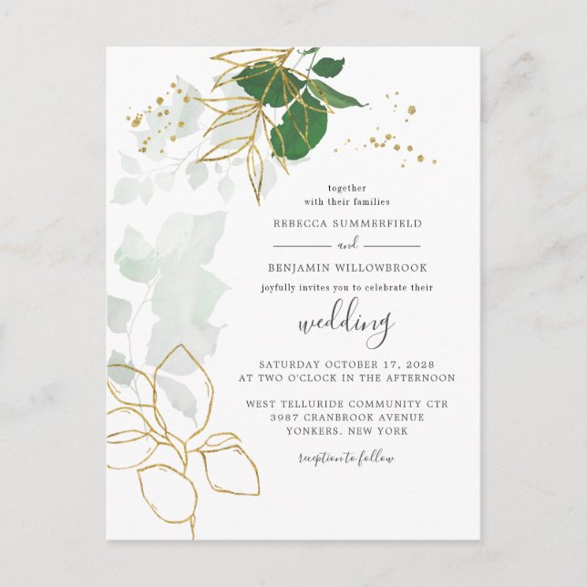 Postal De Invitación Elegante Boda de la vegetación Eucalyptus (Anverso)