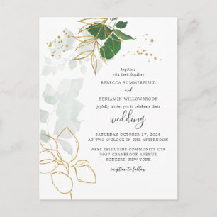 Postal De Invitación Elegante Boda de la vegetación Eucalyptus Gold Fol