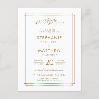 Postal De Invitación Elegante Boda de Montaña Blanca y de Oro