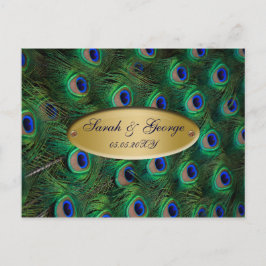 Postal De Invitación elegante boda de pavo real de oro RSVP