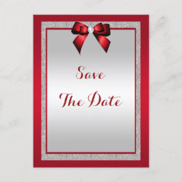 Postal De Invitación Elegante boda de rojo rubí y plata con brillo