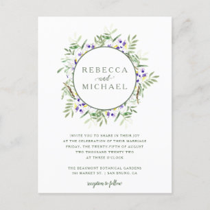 Postal De Invitación Elegante Boda de Wreath Wisteria