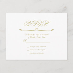 Postal De Invitación Elegante Boda en Monograma Blanco y Oro RSVP