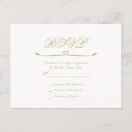 Postal De Invitación Elegante Boda en Monograma Blanco y Oro RSVP