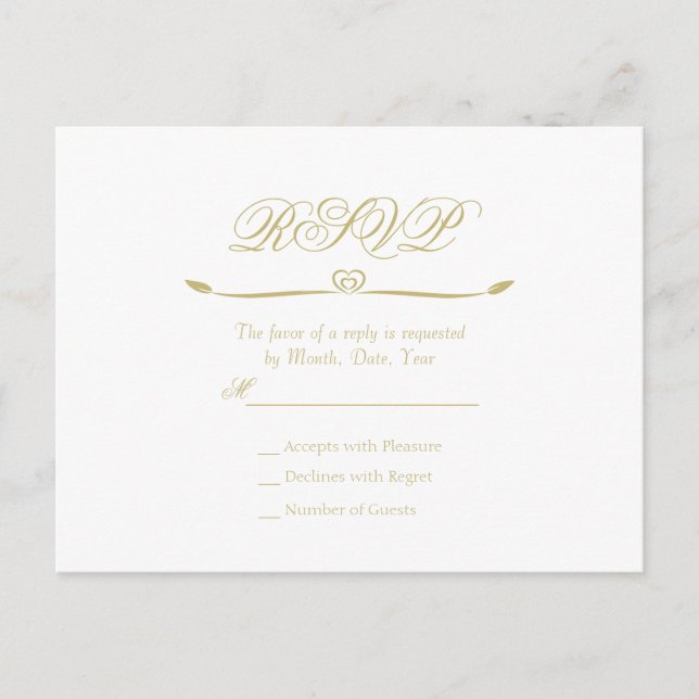 Postal De Invitación Elegante Boda en Monograma Blanco y Oro RSVP (Anverso)