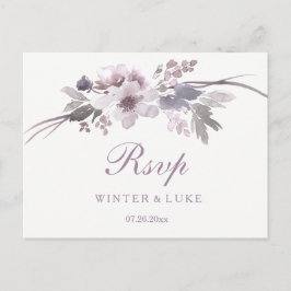 Postal De Invitación Elegante Boda Floral de Invierno Púrpura RSVP
